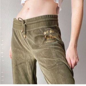Women's Olive Velour Pants Y2K BCBGMAXAZRIA Army Green Velour velvet track